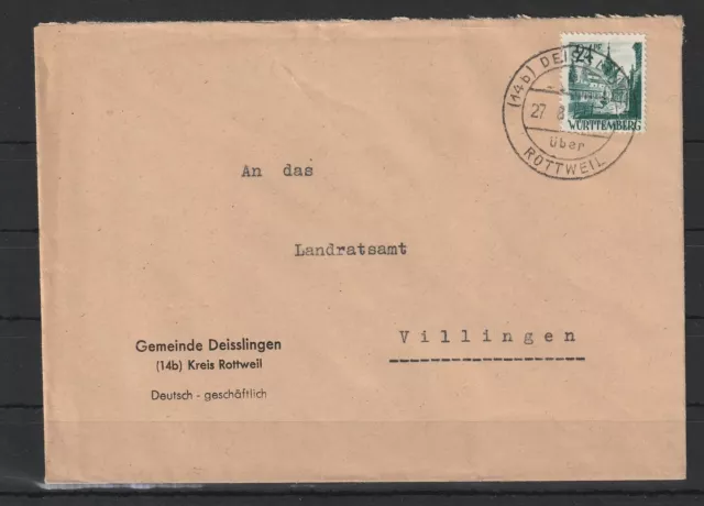 FZ Württemberg Nr. 22 auf Brief Landpost Deisslingen über Rottweil1948 #1088645