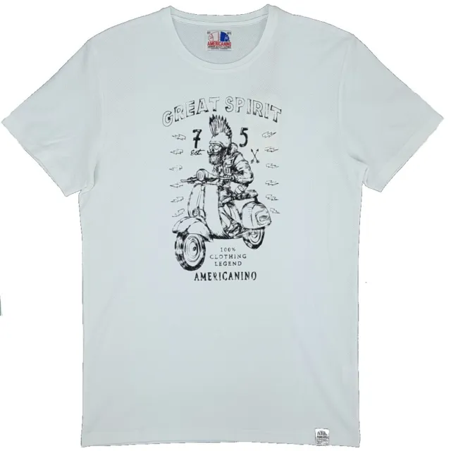 T Shirt Uomo a Maniche Corte Moto Motocicletta Vintage Bianca AMERICANINO M L XL