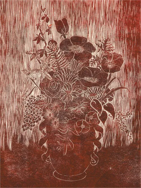 Gillian Whaite (1934-2012) - 20th Century Linoprint, Floral Vase