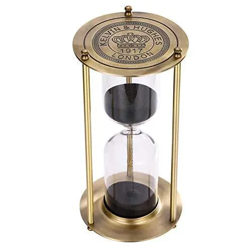 Hourglass 60 Minute Sand Timer, Vintage Brass Black 60 min Large, Black Sand