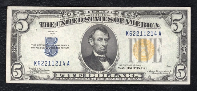 Fr. 2307 1934-A $5 Five Dollars “North Africa” Silver Certificate About Unc (B)