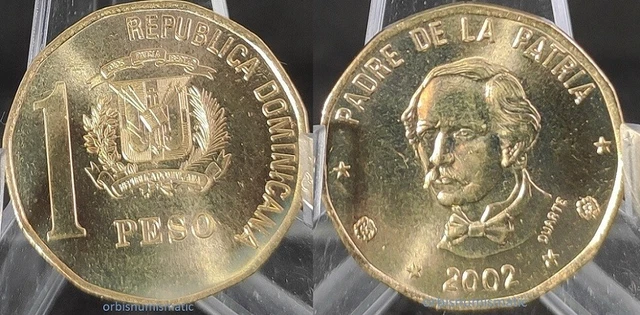 Dominican Republic 1 Peso 2002 Duarte Unc New Coin G432