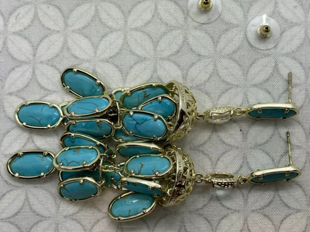 Kendra scott Terry earrings gold tone iridescent glass turquoise light blue 2