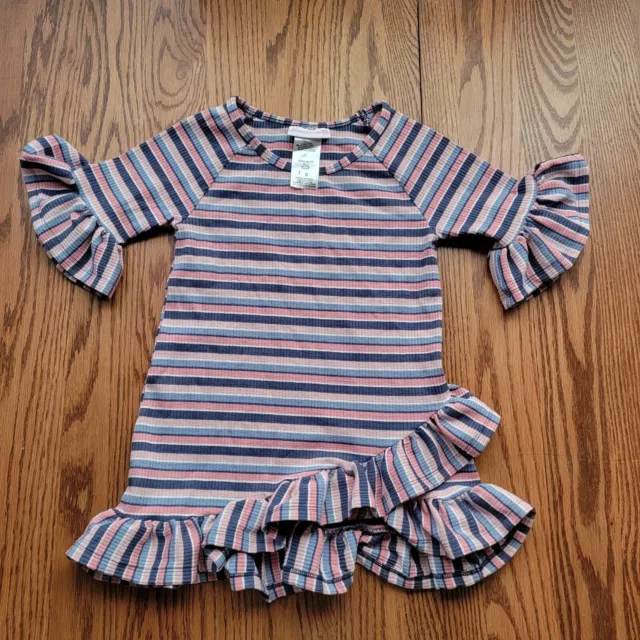 Bonnie Jean Girls Size 6 Blue Pink Striped Top Round Neck 3/4 Sleeve Blouse
