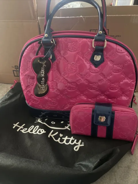 Vintage Loungefly Sanrio Hello Kitty Black Patent Leather Pink Purse Handbag