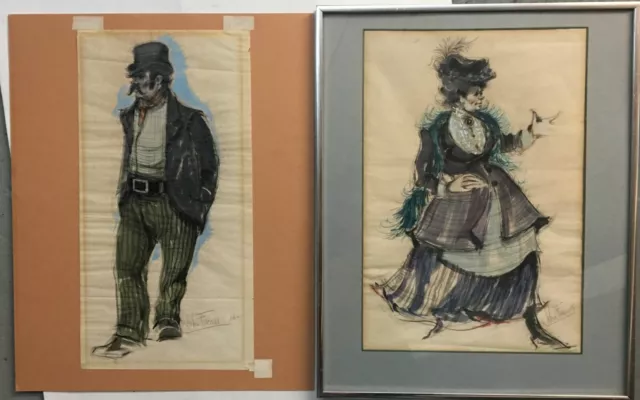 Two original watercolor costume designs by  John Furniss.