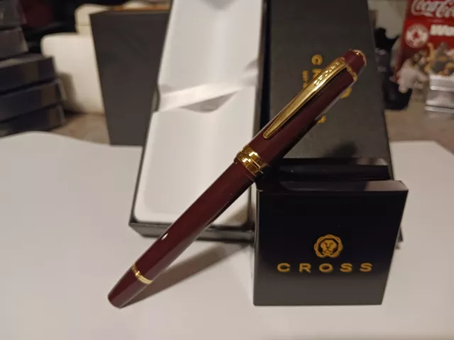Rare Cross Classic Burgundy Lacquer And 23Kt Gold Fountain Pen New College Gift