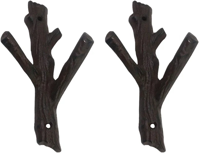 2 Pcs Decorative Branch Cast Iron Wall Hooks/Hanger/Heavy Duty Home Storage Rack