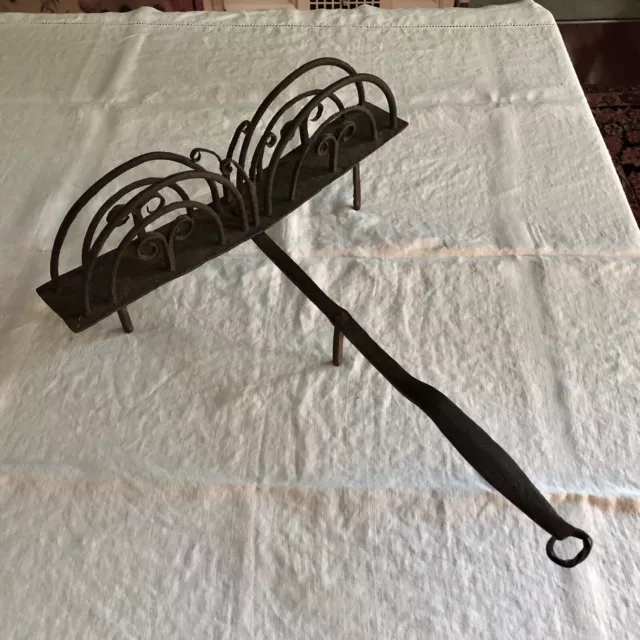 18th Century American Colonial Hand Forged Wrought Iron Rotary Bread Toaster