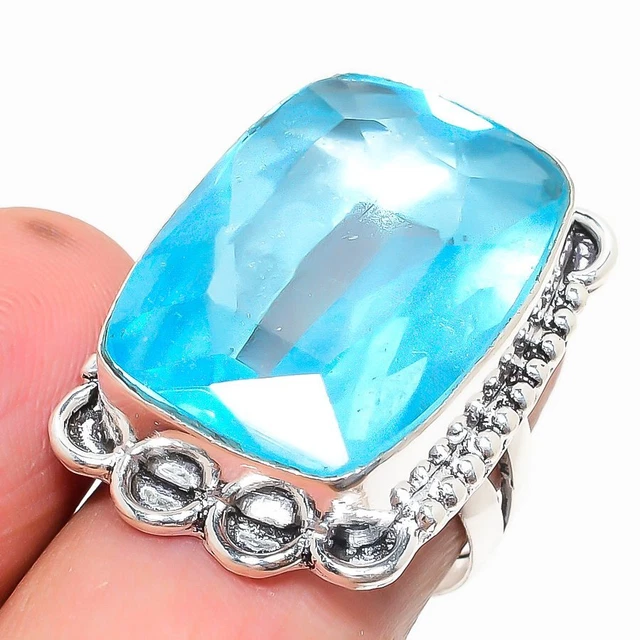 Gift For Women Swiss Blue Topaz Gemstone Ring Size 9 e366