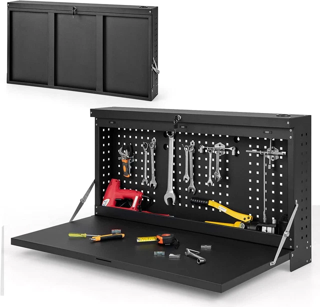 WALLMOUNTED FOLDING WORKBENCH, Work Bench for Garage with Pegboard