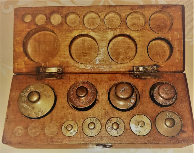 alte Messing Gewichte Arzt.-Apotheker.-Kaufleutegewichte f. Waage 200g - 5g
