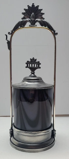 Antique Hatford Silver Plate Co. Silverplate Pickle Castor  Purple Swirl Insert