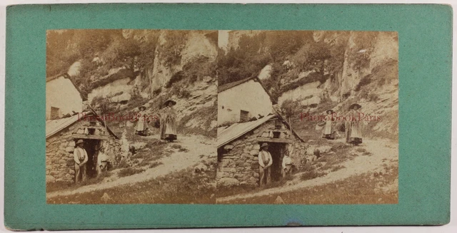Family Village Montagne Suisse or France Vintage Photo Stereo Albumin c1865 