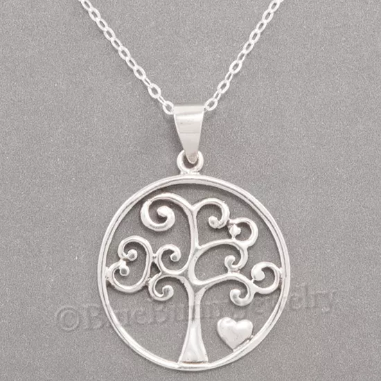 TREE of LIFE Necklace Heart charm Pendant STERLING SILVER 925 & 18" .925 chain