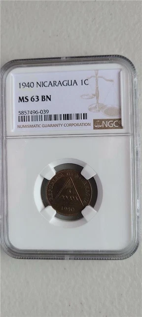 Nicaragua 1 Centavo 1940 NGC MS 63 BN