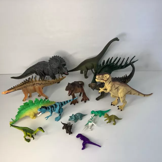 Bulk Lot Toy Dinosaurs T Rex Dragon- i Stegosaurus Mixed Sizes and colours