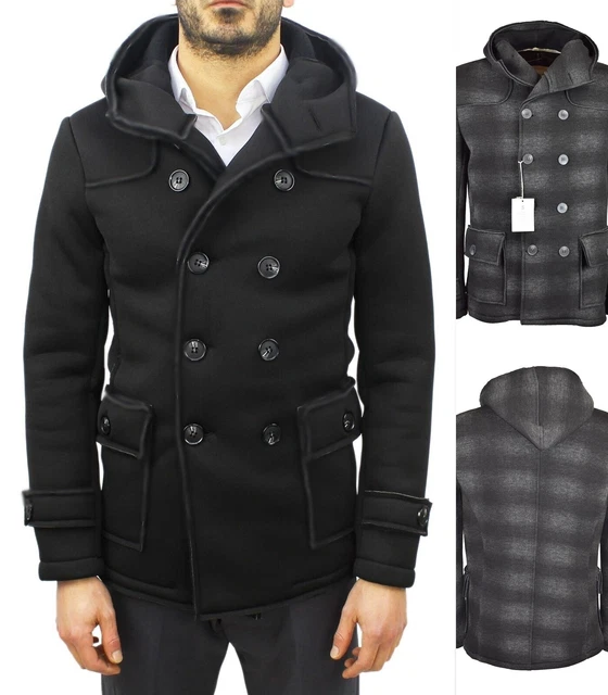Cappotto Doppiopetto Uomo Giacca Doppio Petto Nero Grigio Elegante Invernale M L