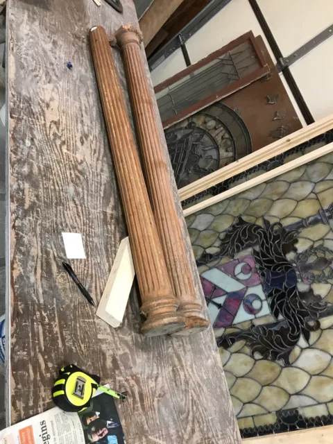 An Pair Antique fluted Oak Columns 50 x 3 x 5