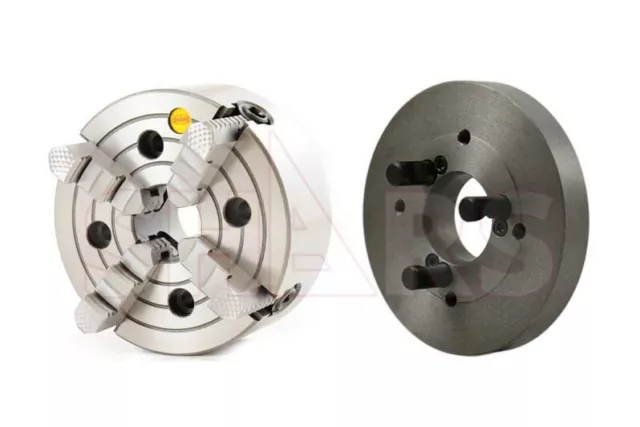 6" 4 Jaw Independent Chuck + 6.3" D1-3 Fully Machined Lathe Chuck Back Plate R[