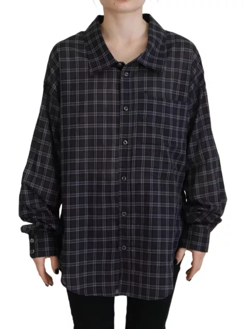 DSQUARED2 Shirt Black Checkered Collared Button Long Sleeves IT38/US4/XS 710usd