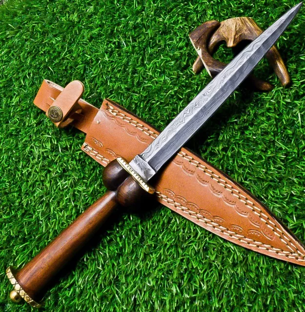 Custom Hand Forged Damascus Steel Dagger Knife, Hunting Knife, Natural Wood 429