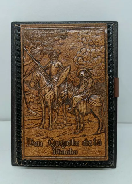 Don Quijote Hand Tooled Leather Note Pad & Pen Holder Quixote de la Mancha VTG