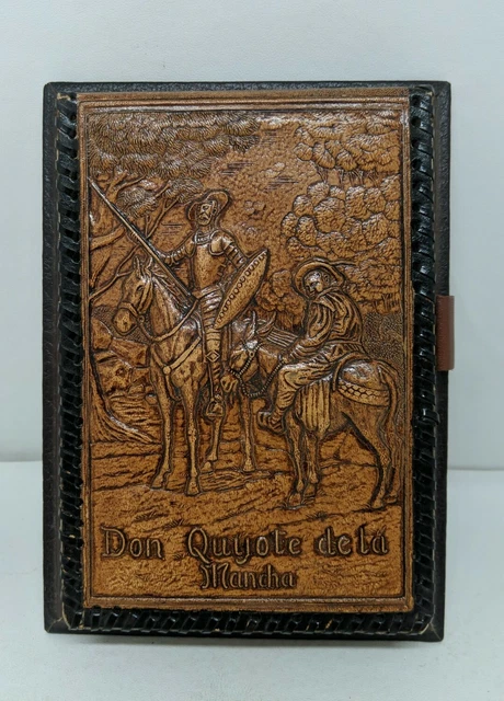 Don Quijote Hand Tooled Leather Note Pad & Pen Holder Quixote de la Mancha VTG