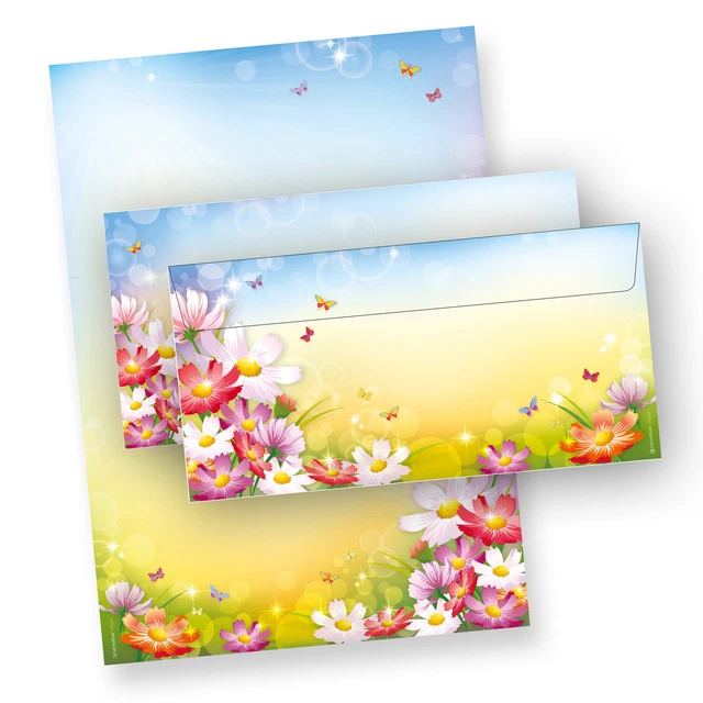 NEU Briefpapier Set Blumen floral bunt A4 Motiv FLORENTINA optional mit Umschlag