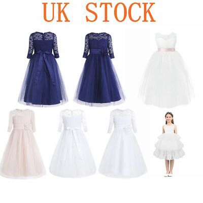 UK Kids Girls Lace Mesh Dress Princess Wedding Bridesmaid Birthday Gown Costume