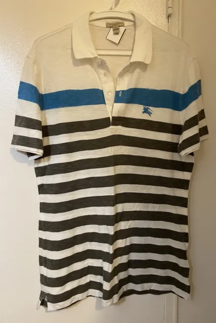Men's Burberry Striped Polo Shirt Size L