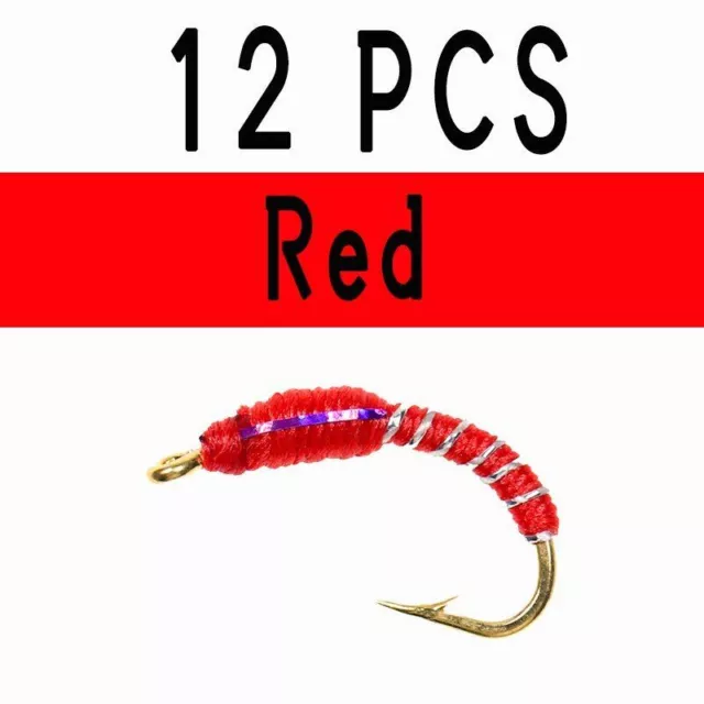 12PCS Size 12# Caddis Larva Chironomid Midge Pupa Buzzer Zebra Nymph Fly Fishing