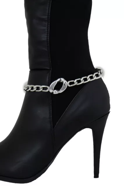 Women Silver Metal Chain Boot Bracelet Western Shoe Charm Anklet Big Link Party