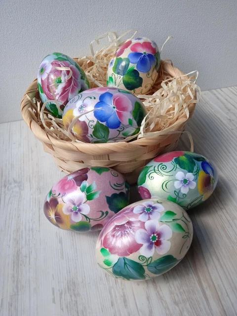 Hand Painted Wooden Eggs Gift Set of 6 Pysanky Eggs Mothers Day Gift