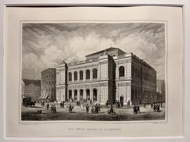 La nouvelle Bourse de Hambourg Gravure sur acier antique 1837 Allemagne...