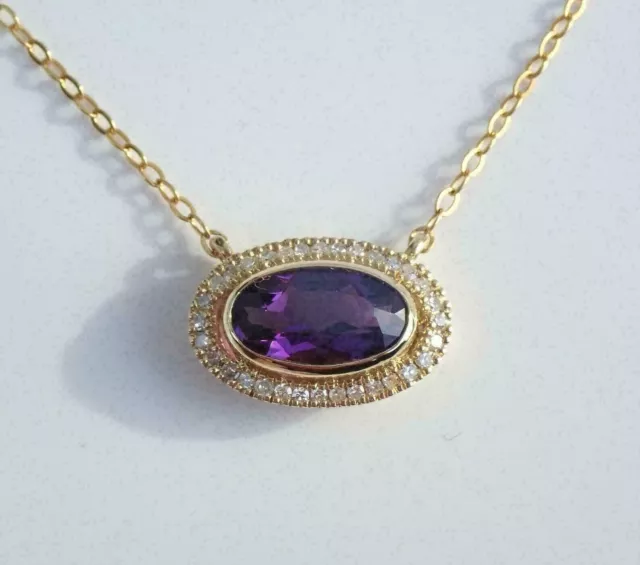 3Ct Oval Cut Natural Amethyst Halo Pendant 18" Necklace 14K Yellow Gold Plated