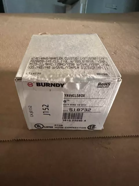 Burndy Y4V4CL5BOX HVYDTY RING 1/2 STU, Pack of 25