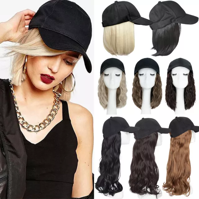 Baseball Hat Cap with Hair Extensions Synthetic Long Curly Ponytail Natural Wavy