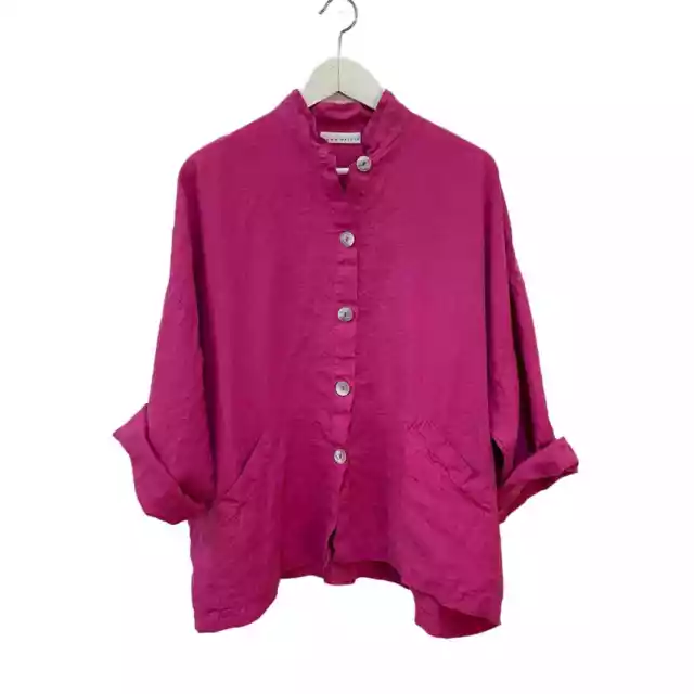 bryn WALKER Magenta Pink Linen Oversized Lagenlook Button up Danuta Jacket Sz S