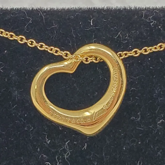 Tiffany & Co Elsa Peretti Open Heart Pendant Necklace 18K YG 16 Inch