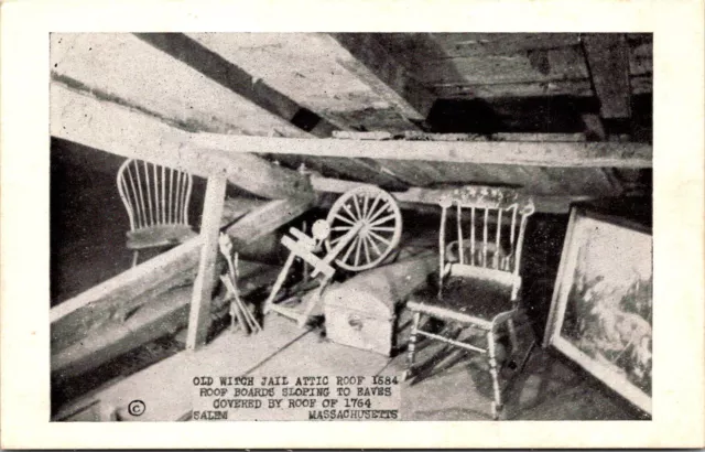 Postcard Salem Old Witch Jail Attic Roof Massachusetts B140