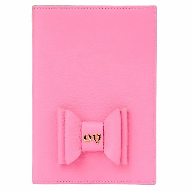 MOSHIQA Pink Leather Pet Passport Bow Laika Gold Logo Designer Dog Cat Case