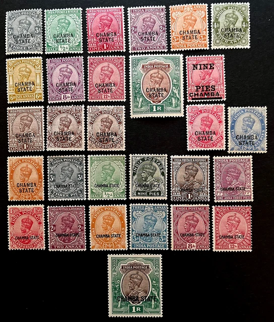 India Conv Chamba Kgv 1913-1936 Sg 43-53, 54-60 & 62-75 (Excl 71 & 72) Mted Mint