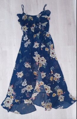 Haute Monde Cold Shoulder Ruffle Trim Dress - Lace Navy Floral - Size L