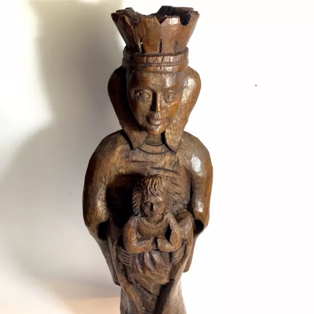 XIXe Superbe Importante Statue Vierge A L’enfant Bois Sculpté Art Populaire