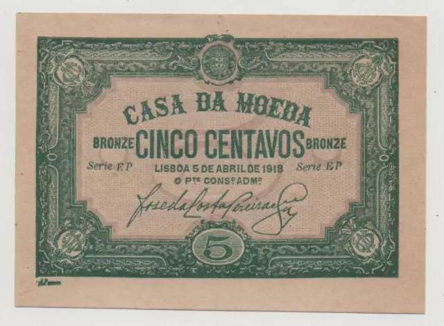 Portugal 5 Centavos 1918 Pick 97 Unc Look Scans