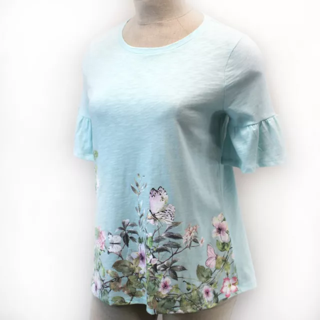 Lane Bryant Plus Light Blue Cotton Flowers Crew Neck Tunic Top Blouse 26/28