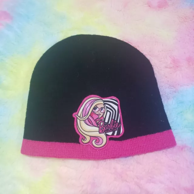 Barbie Winter Hat Beanie Black Pink Girls Logo One Size