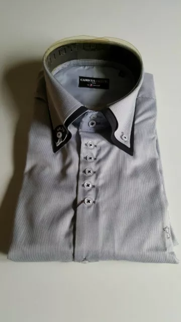 Men's 7 Camicie WHITE AND GREY STRIPED SLIM FIT SHIRT BRAND NEW WITH TAGS!!