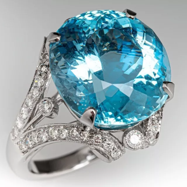 925 Sterling Silver Blue Topaz  & Cubic Zirconia Gemstone Ring Lab Created Ring 2